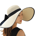 thumbnail image 1 of Sombrero de paja con lazo grande para mujer, gorra de playa grande, plegable, enrollable, con protección UV para el sol, para verano, 1 of 5
