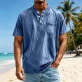 thumbnail image 2 of Sewkxo Henley Shirts for Men Acid Washed Oversized T Shirts Short Sleeve Summer Tops Stylish Vintage Plain Tees,Blue 4XL, 2 of 5