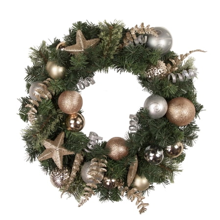 Northlight 24 Unlit Rose Gold/Silver Ball Ornaments Pine Artificial Christmas Wreath