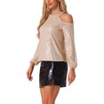 thumbnail image 4 of Tops de lentejuelas INSPIRE CHIC para mujeres, blusas de brillo con mangas largas y hombros al aire para fiestas, 4 of 6