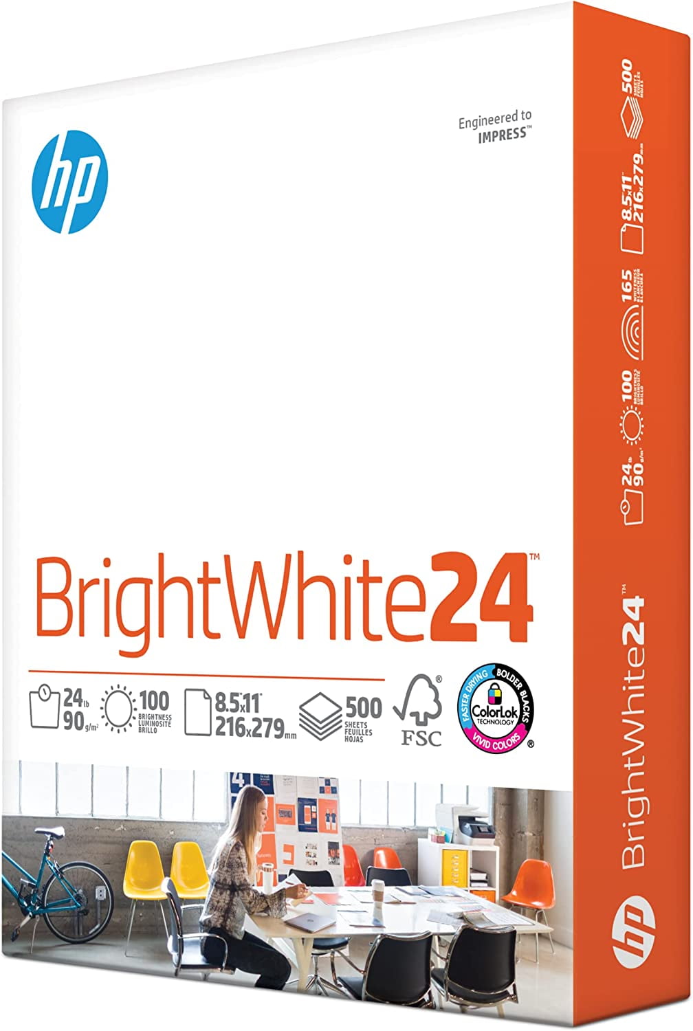 Hp printer paper 8 5 x 11 paper brightwhite 24 lb 1 ream 500