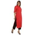 thumbnail image 2 of Moomaya Kurta en Rayonne Uni pour Femmes à Manches Évasées, Col à Cordon, Kurti Ethnique Long, 2 of 7