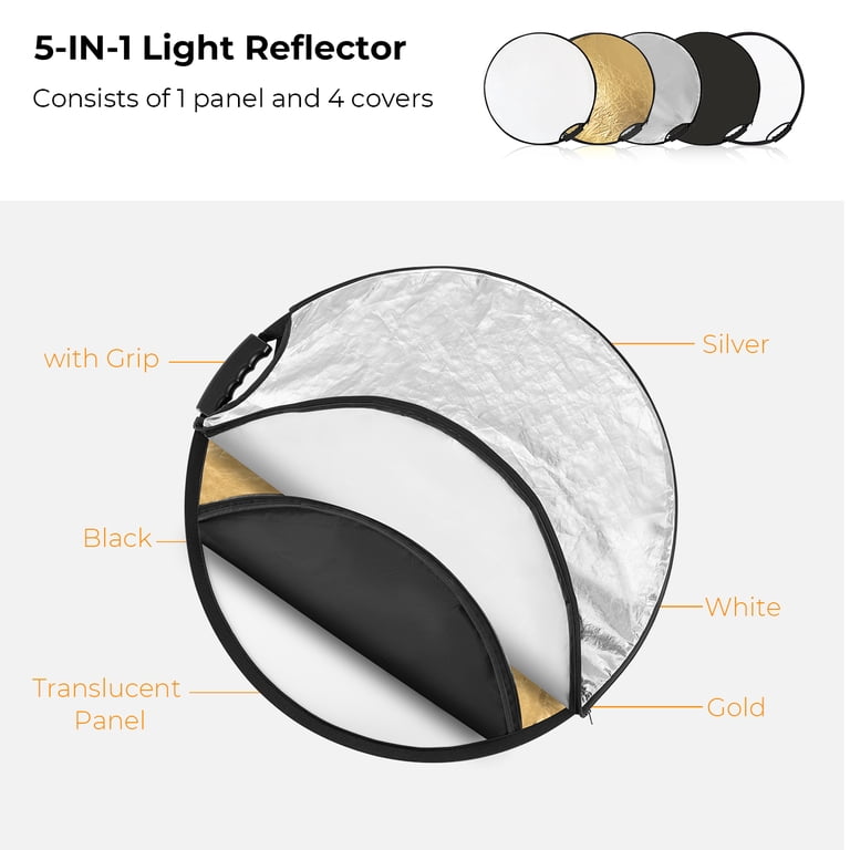 5-in-1 Foldable Round Reflector 110CM Portable Photography Studio 5-in-1 Foldable Round Reflector 110CM Portable Photography Studio