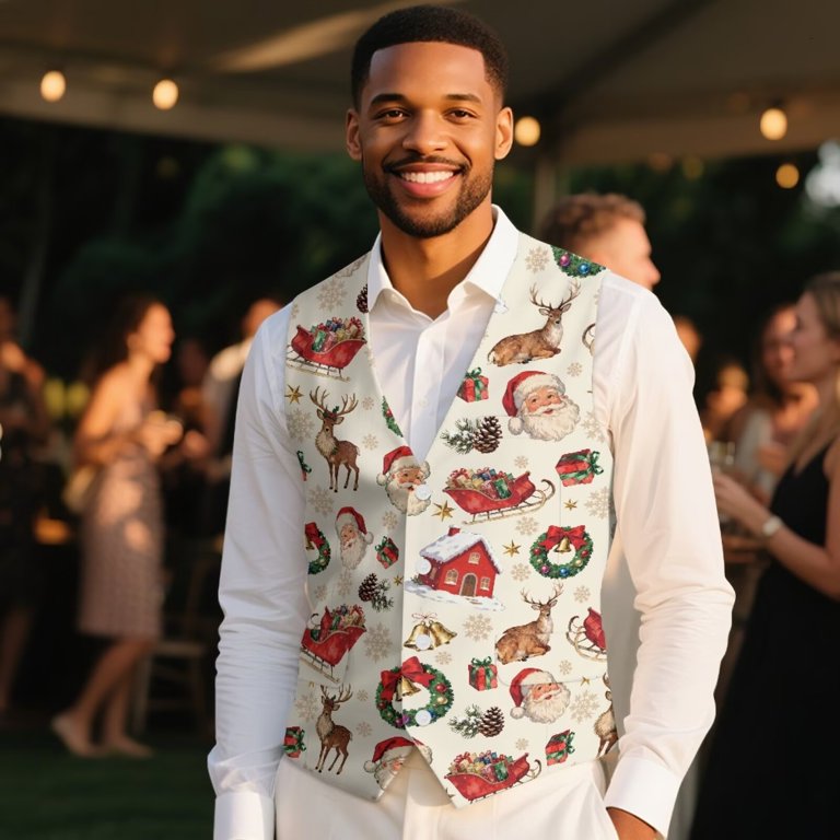 white christmas dresses Sequin Tangle Wrangler Ugly Christmas Sweater Vest: Men's Christmas Outfits