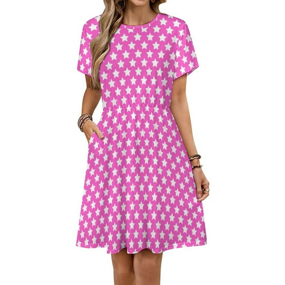 Neon Pink Stars Women's Dress Short Sleeve Summer Sundress Summer Women Clothes