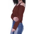 thumbnail image 4 of Moomaya Womens Cold Shoulder Short Top Solid Full Sleeves Summer Tee Tops, 4 of 7