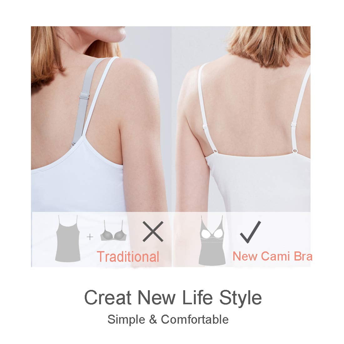Women/'s Tank Tops Adjustable Strap Camisole With Built in Padded Bra Vest Cami