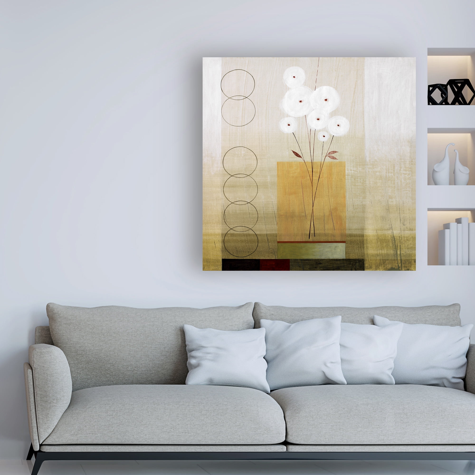 Trademark Fine Art Floral Canvas Art ' White Flowers With Circles ' by Pablo Esteban