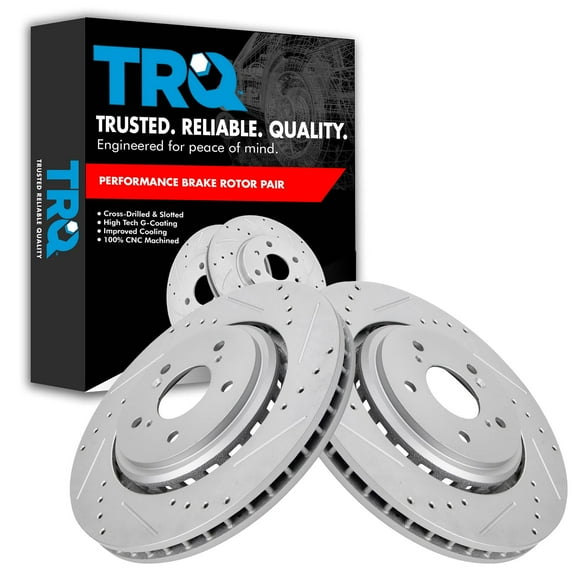 TRQ Front Performance Brake Rotors Set Premium G-Coated Cross Drilled & Slotted Fits Select 2014-2016 Acura MDX 2015-2020 TLX