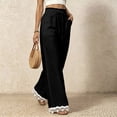 thumbnail image 7 of Nestiefly Women Linen Pants Lace Trim Wide Leg Casual Palazzo Pants Flowy Beach Summer Trousers Pants with Pockets 2026 Black M, 7 of 7