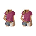 thumbnail image 2 of Camiseta plisada de manga corta Qarigey verano cuello en V color sólido rojo ladrillo S 2piezas, 2 of 6