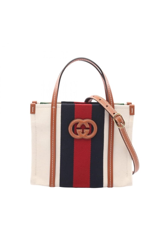 Pre-Owned Gucci Interlocking G Mini 2-Way Tote Bag/Handbag, Canvas and Leather, Women's, White,...