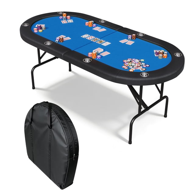 Qinaqin 8 Player Ovalado Poker Mesa Plegable 72" Game Tables con Almacenamiento Bag Collapsible Legs Padded Rails & Cup cm de Alturaolders Portátil Folding para Te x as Alturaoldem