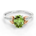 thumbnail image 2 of Gem Stone King 1.33 Cttw Oval Green Peridot and Diamond Accent Ring for Women | 925 Silver with 10K Rose Gold | Oval 8X6MM | Gemstone Birthstone (Size 5), 2 of 4