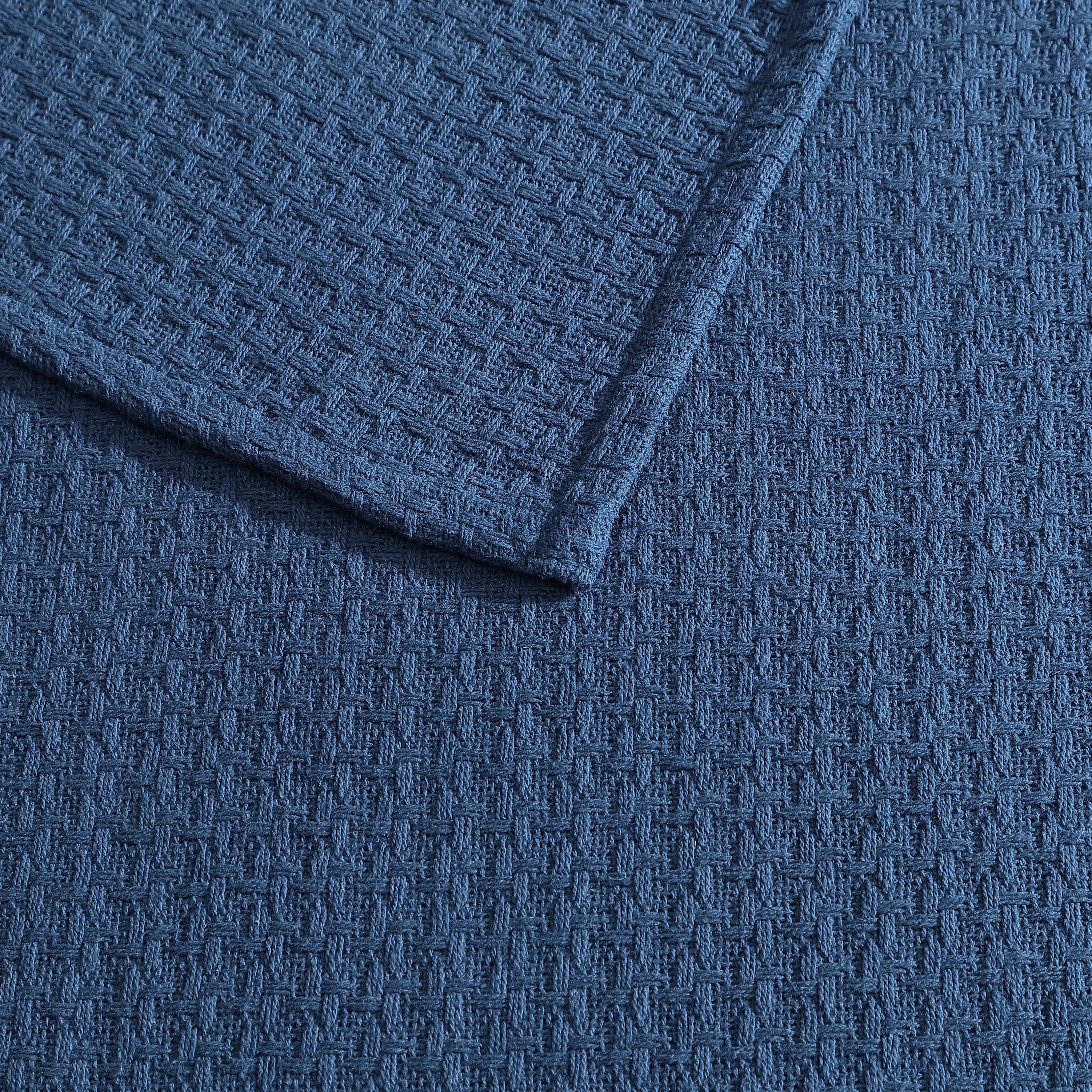 Beatrice Home Fashions, Grand Hotel Woven Cotton Blanket, Full/Queen, Navy