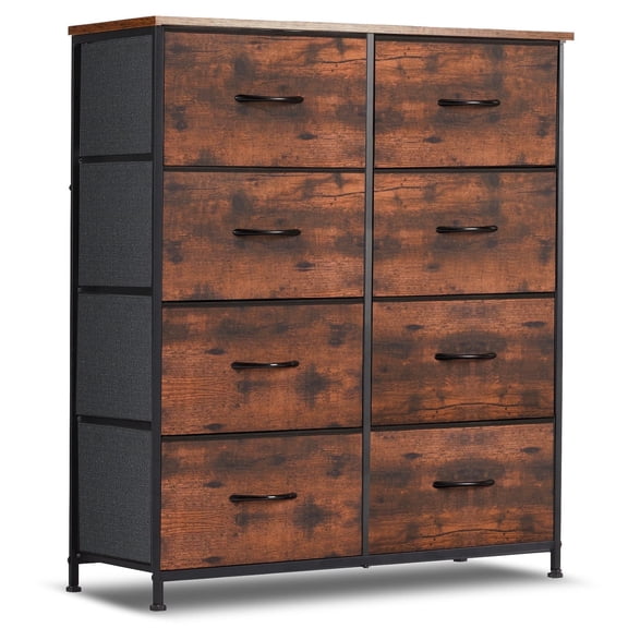 Nextay 8 Drawer Dresser, Tall Chest Of Drawers Nightstand Storage Tower Storage Dresser Fabric Dresser With Wood Top for Living Room, Bedroom, Hallway, , Rust