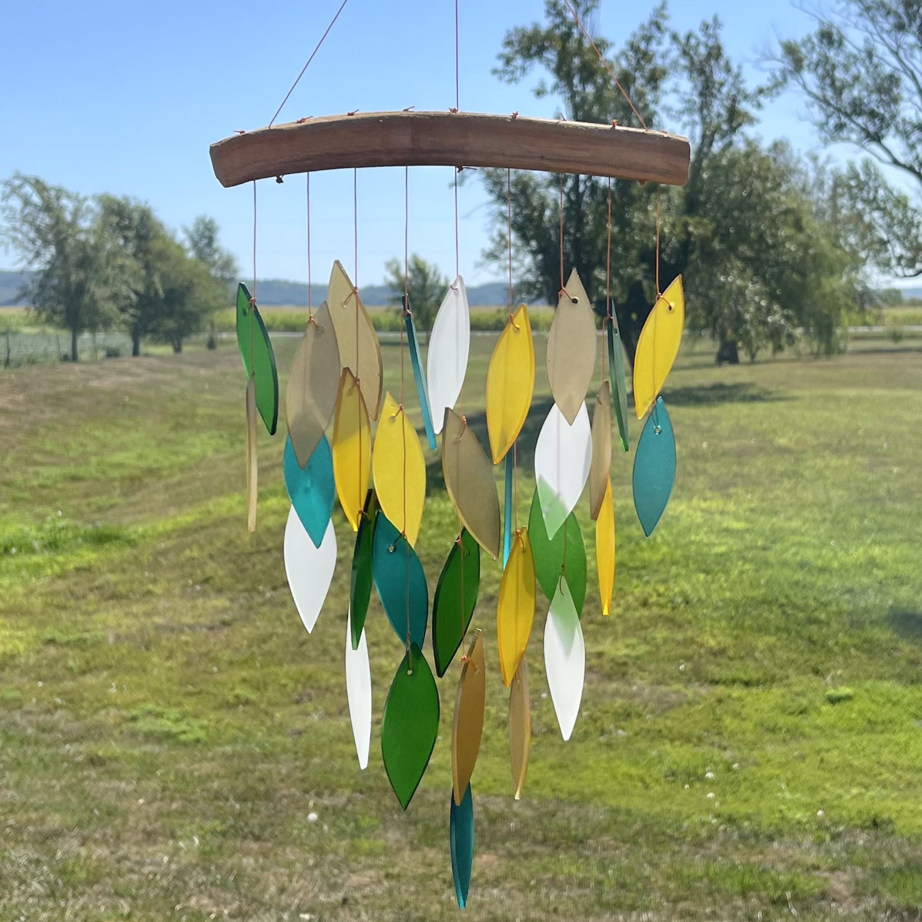 Blue Handworks Glass Wind Chime Rainforest Waterfall Hanging Wind Chimes Garden Decor