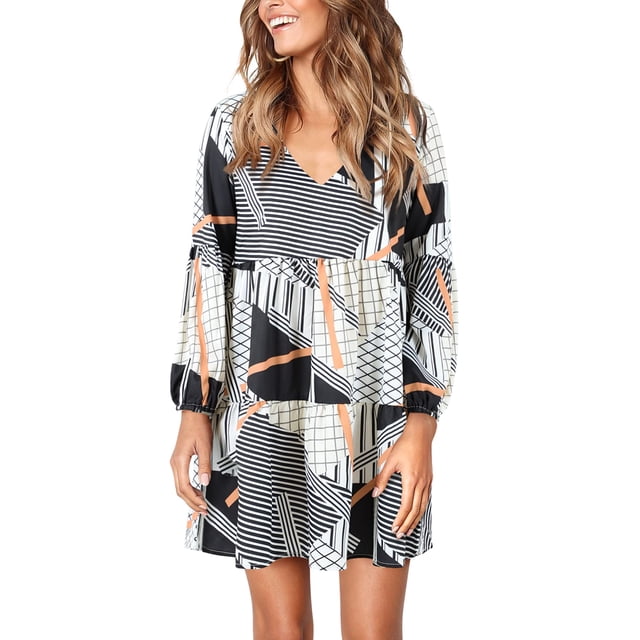 Vestido Amoretu con cuello en V, túnica a cuadros, de otoño, para mujer