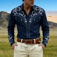 thumbnail image 2 of Western Embroidered Long Sleeve Casual Shirts for Men Western Cowboy Print Festival Everyday Button Down Top Navy XXL, 2 of 4