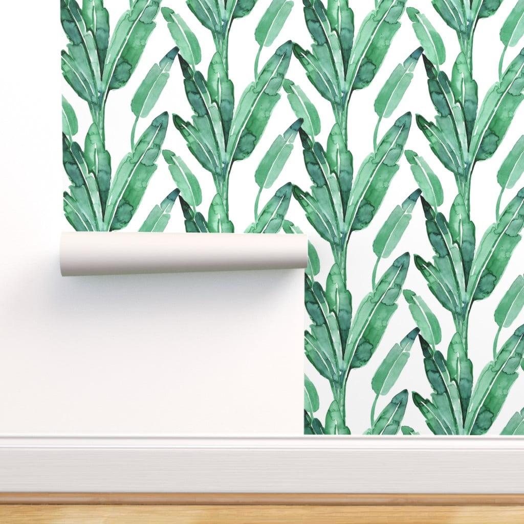 Removable Water-Activated Wallpaper Banana Leaves Hawaii Palm Leaves Tropical 