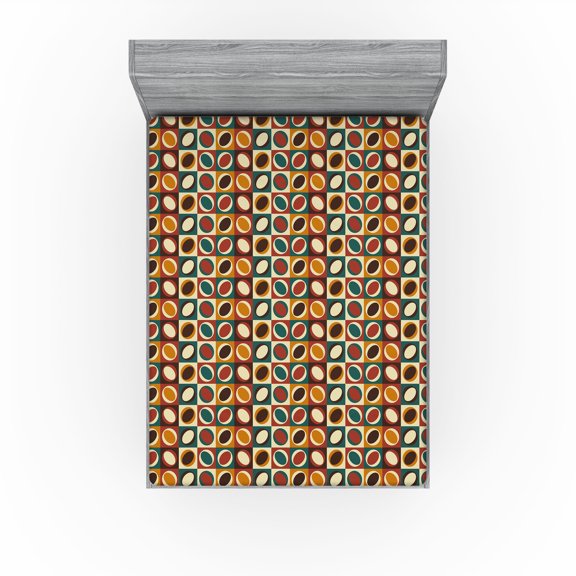 Ambesonne Vintage Fitted Sheet, Circular Shapes Abstract, California King, Brown Apricot and Teal