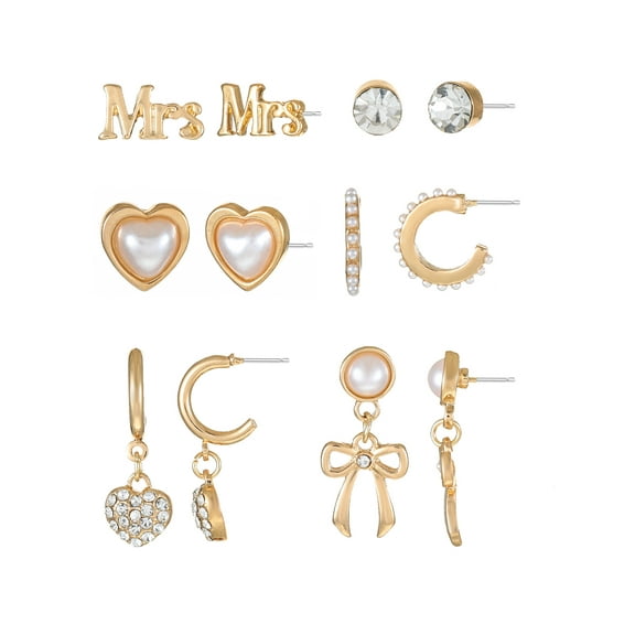 Packed Party Goldtone Bride To Be Earring Set, Female, Bridal Theme, 6 Pairs