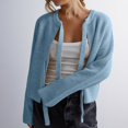 thumbnail image 3 of CILENON Tie Front Cropped Cardigan Sweaters for Women Crew Neck Long Sleeve Knit Bow Tie Trendy Sweater Tops Casual Cardigan Jackets for Women(Light Blue,S), 3 of 4