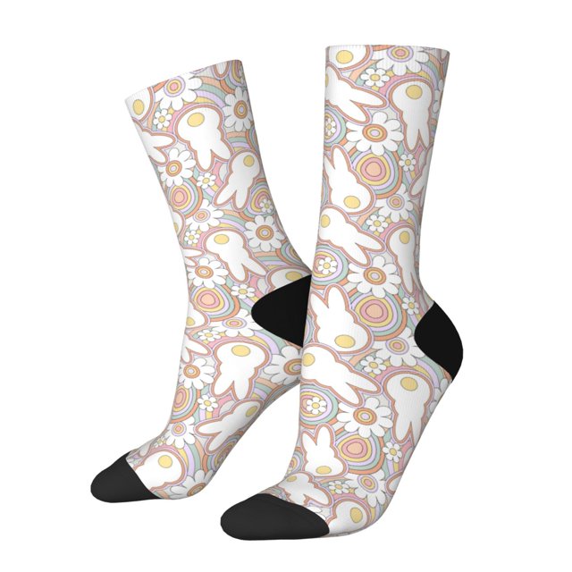 Balery Retro Hippie Groovy Easter bunny Calcetas Largas con Estampado para Hombre y Mujer – Suaves y Transpirables, Talla Única (US 5-11)