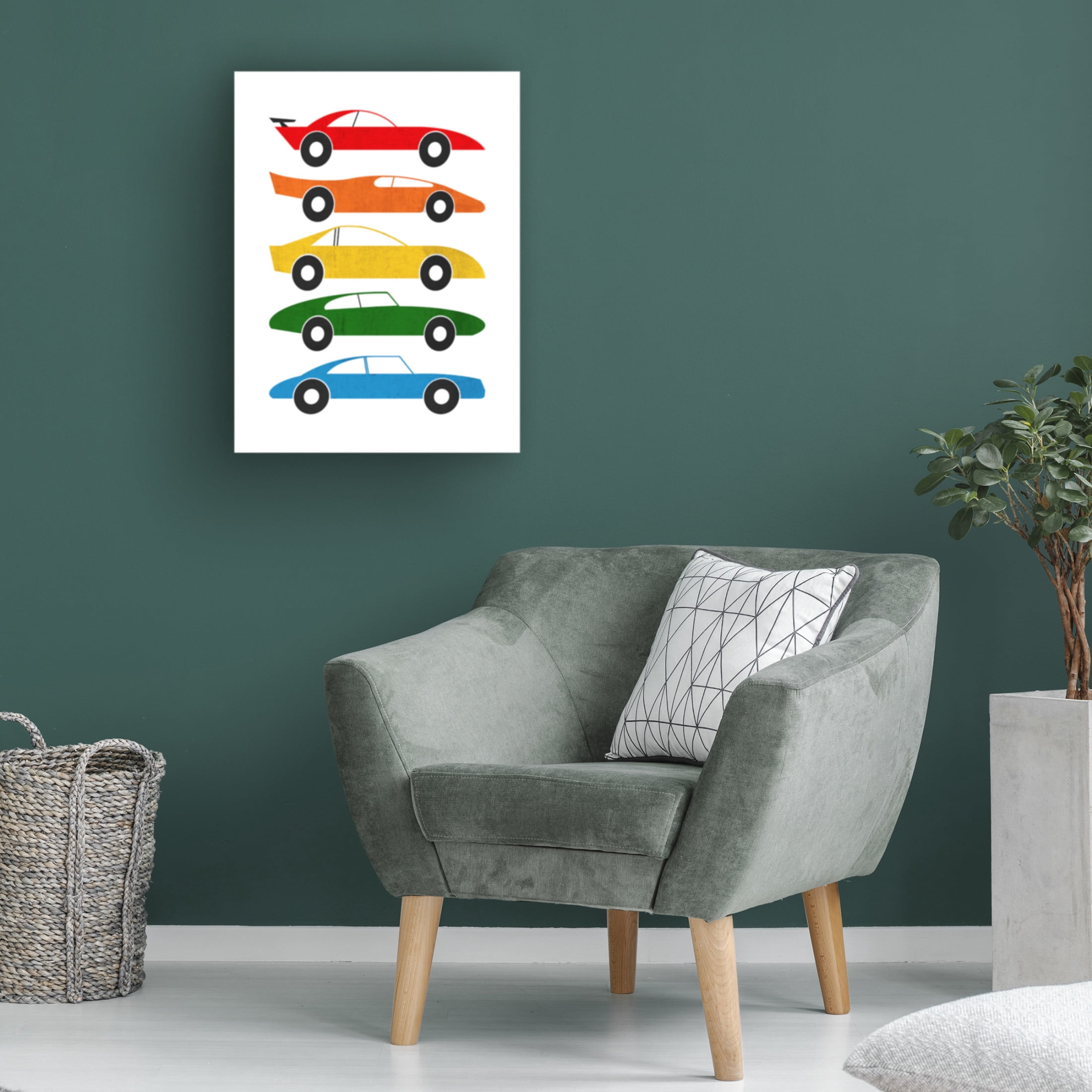 Canvas Wall Art - Tom Quartermaine 'Colorful Mid Century Cars on White' Wall Art for Living Room, Bedroom, or Office Décor by Trademark Fine Art - 35 x 47 Inches