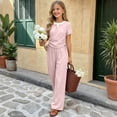 thumbnail image 2 of SGFCWSX Girls Summer Outfits 2 Piece Henley Neck Tops Elastic Waist Straight Leg Pants Casual Daily Clothing Set Pink Size 10, 2 of 7