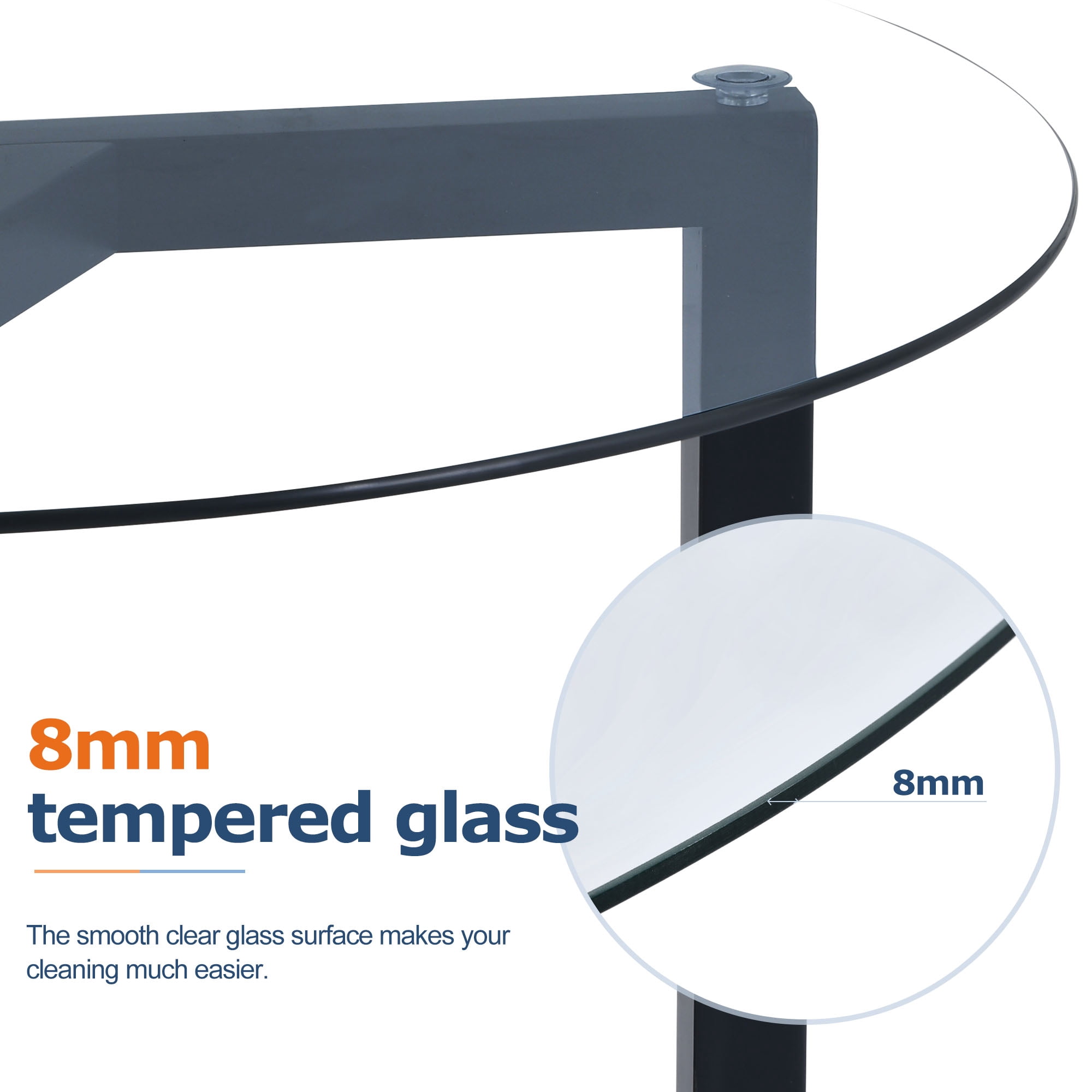 MAYEERTY Round Glass Coffee Table with Tempered Glass Top & Sturdy Wood Base, Easy Assembly Modern Cocktail Table, Black