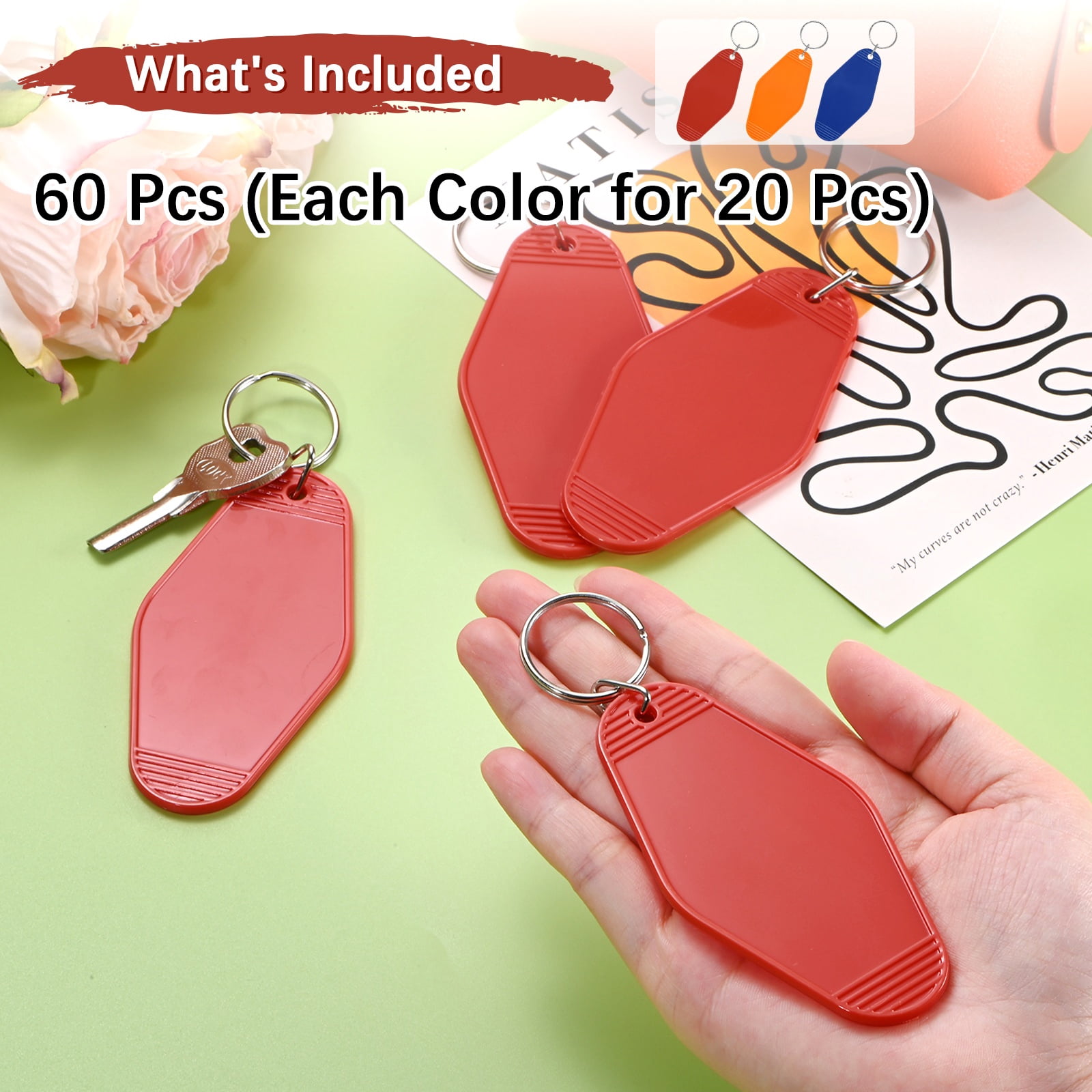 Blank Hotel Keychain Tags [60PCS] - Plastic Rhombus Blank Motel Keychain for Luggage Labels [Mixing 3 Colors - E] Vintage Key Tags