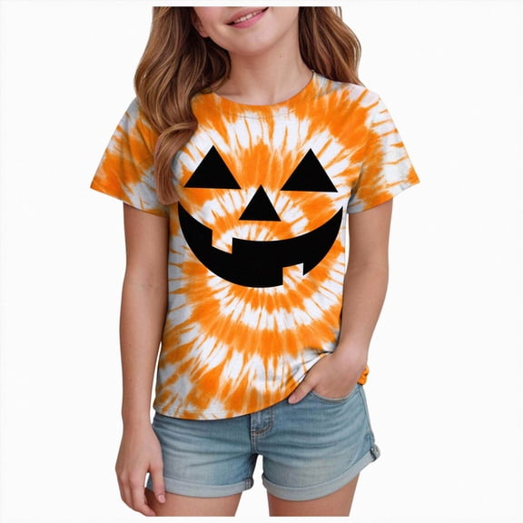 Futezty Halloween Shirt for Toddler Boy Girl Tie Dye Short Sleeve Tshirt Pumpkin Face Graphic Clothes Tee Tops Halloween Shirts for Kids 12M-13T