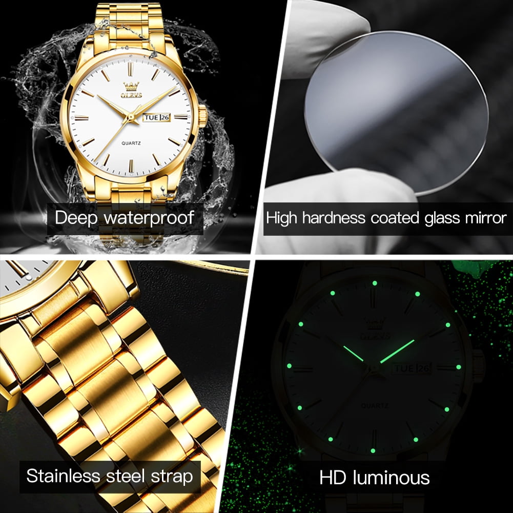 OLEVS Classic Men Watches with Date,Stainless Steel Man Watch with Date, Bussiness Watches for Men,Luminous Quartz Mens Watches Black/White/Blue/Gold, Waterproof Male Reloj para Hombre