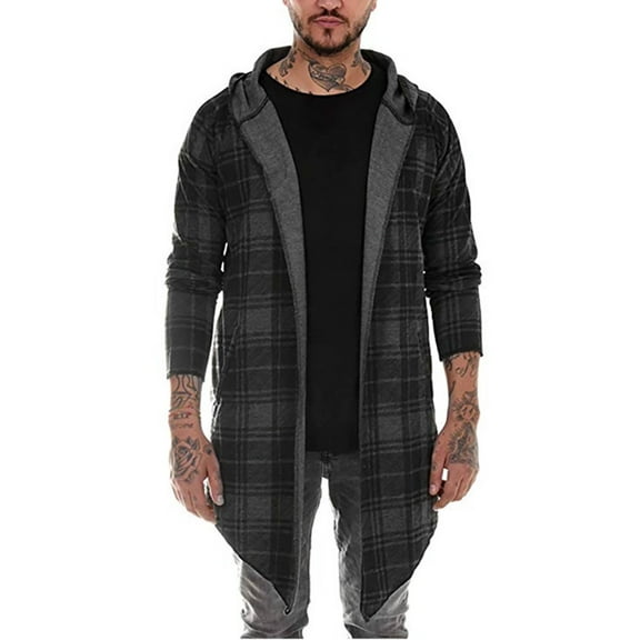 Ikevan Men Splicing Hooded Solid Trench Coat Jacket Cardigan Long Sleeve Outwear Blouse