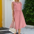 thumbnail image 7 of Wycnly Dresses for Women Beach Loose Pleated Swing Ruffle Layer Solid Tank Sundress Sleeveless Round Neck Plain Summer Midi Formal Dress Pink XL, 7 of 7