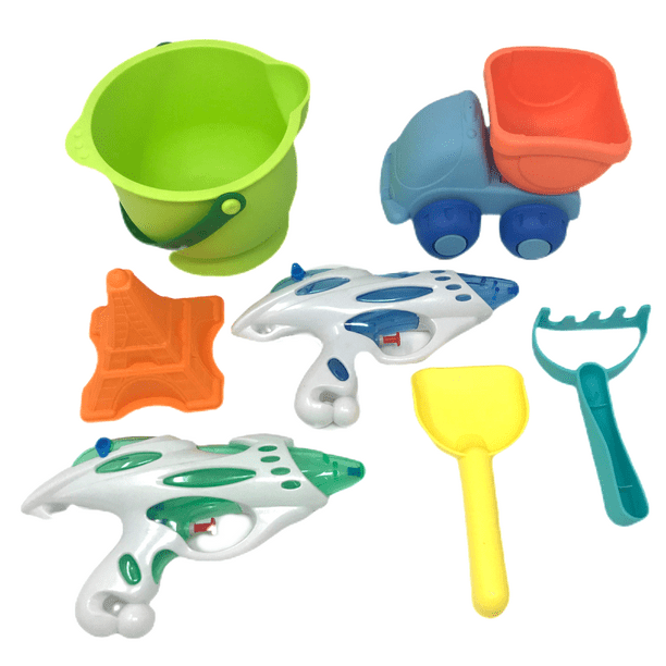 7 Piece Beach Sand Toy Set, Bucket, Truck, Watering guns, Molds