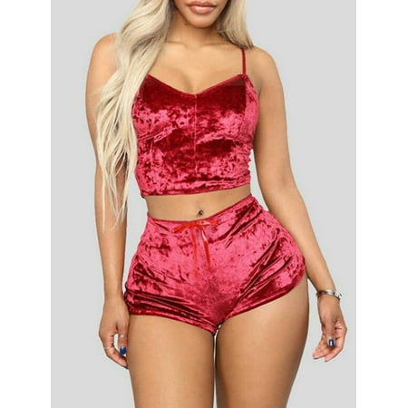 

FASHIONWT Women Sexy Solid Bralette Spaghetti Stretchy Pajama Set
