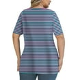 thumbnail image 2 of Lmnyox Plus Size Striped Tops Women's Oversized Cross V Neck Blouse Shirts Casual Short Sleeve Summer Tees, 2 of 6