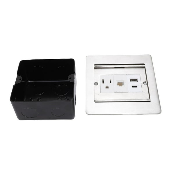 Enchufe Empotrado En El Piso, 3 Clavijas USB A USB C Puerto LAN Instalación Integrada Elegante Salida De Piso Puerta Corrediza Para Pisos, Encimeras, Terrazas Y Mesas