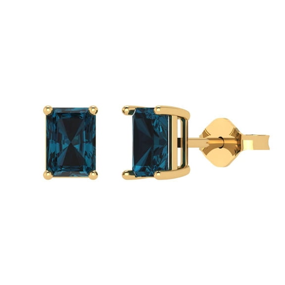 Clara Pucci 1Ct Natural London Blue Topaz Emerald Cut VVS1 Push Back Stud 18k Solid hypoallergenic Gold Designer Earrings For December
