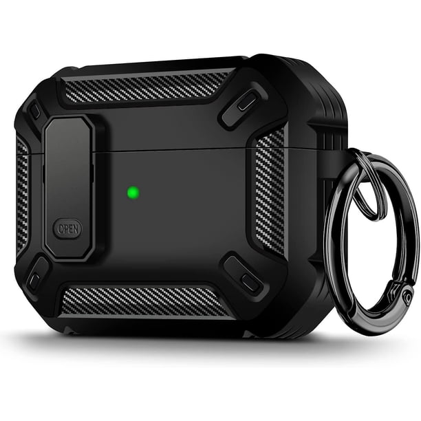 Funda Airpod Pro con clip de bloqueo seguro, serie Military Armor, carcasa rígida resistente de cuerpo completo para hombres y mujeres con llavero mosquetón, protección a prueba de golpes