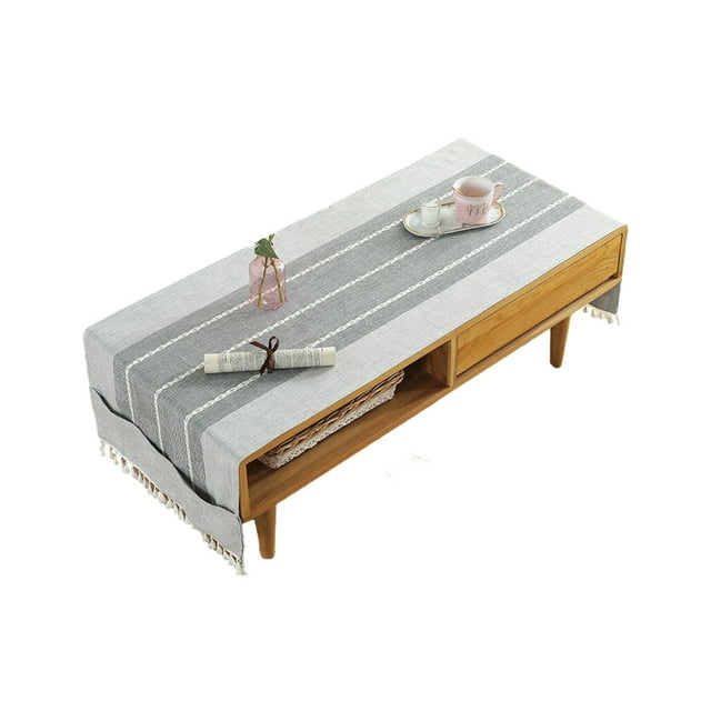stanreset 1/2/3/5 Cotton Linen Tablecloth with Side Storage Pocket Rectangular TV Cabinet Mat Tea Desktop Fringe Waterproof Table Cloth for 70*180cm,Island/Light gray 1 Pc