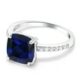 thumbnail image 4 of Gem Stone King 925 Sterling Silver Blue Created Sapphire Engagement Ring for Women (2.62 Cttw, Cushion Cut 8MM, Available in Size 5, 6, 7, 8, 9), 4 of 6