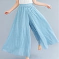 thumbnail image 6 of ZZwxWA Pants Women Fashion Wide Leg Pleated Elastic Comfy Cotton Linen Summer Vacation Cute Relaxed Fit Solid Loose Fit Long High Waist Trousers Light Blue Free Size, 6 of 7