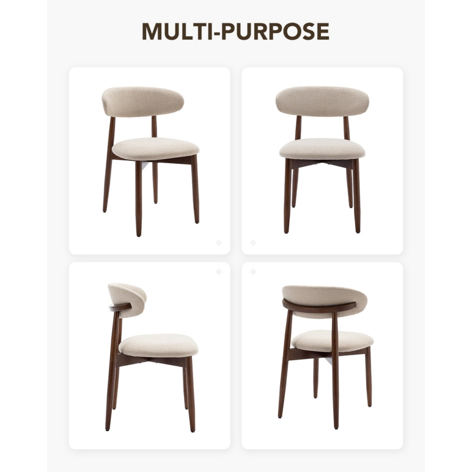 EOP Wooden Dining Chairs Set of 6, Farmhouse Kitchen Side Chairs with Foot Pegs, Mid-Century Modern Fabric Upholstered Dining Room Chairs for Kitchen, Dining Room, Beige