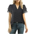 thumbnail image 3 of VBTAPA Sales of The Day! Womens Dressy Chiffon Blouses Summer Puff Petal Short Sleeve Shirts V Neck Casual Work Tops Black XXL, 3 of 5