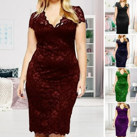 Pink Season V-neck Short Sleeve Women Dress Embroidery Crochet Lace Plus Size Lady Evening Dress