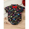 thumbnail image 2 of Infant Baby Boys Summer Shirt Romper Short Sleeve Lapel Letter Heart Print Button Up Romper, 2 of 8