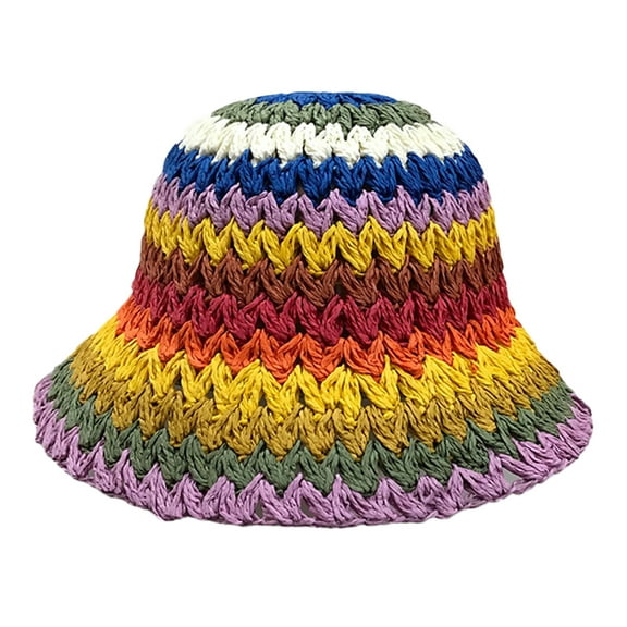 56-58cm hat circumference rainbow straw hat female summer outing sunscreen sunshade straw striped fisherman hat